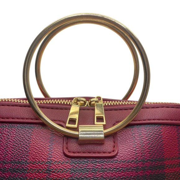 Iman Women’s Burgundy/Red Faux Leather Plaid Gold Ring Handles Crossbody Tote - Picture 8 of 11